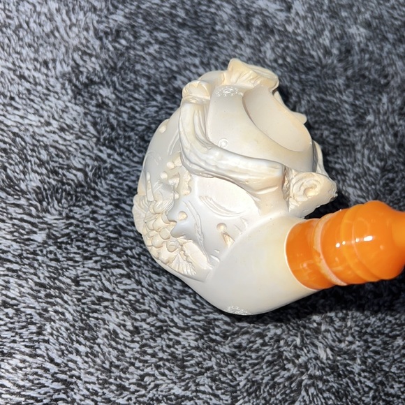 HAND CARVED MEERSCHAUM PIPE GREEN MAN / PIRATE VINTAGE WITH CUSTOM CASE. - Picture 12 of 17